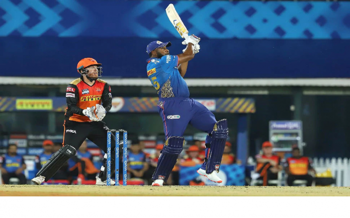 Watch Video- Pollard hits longest six of IPL 2021 - MI vs SRH