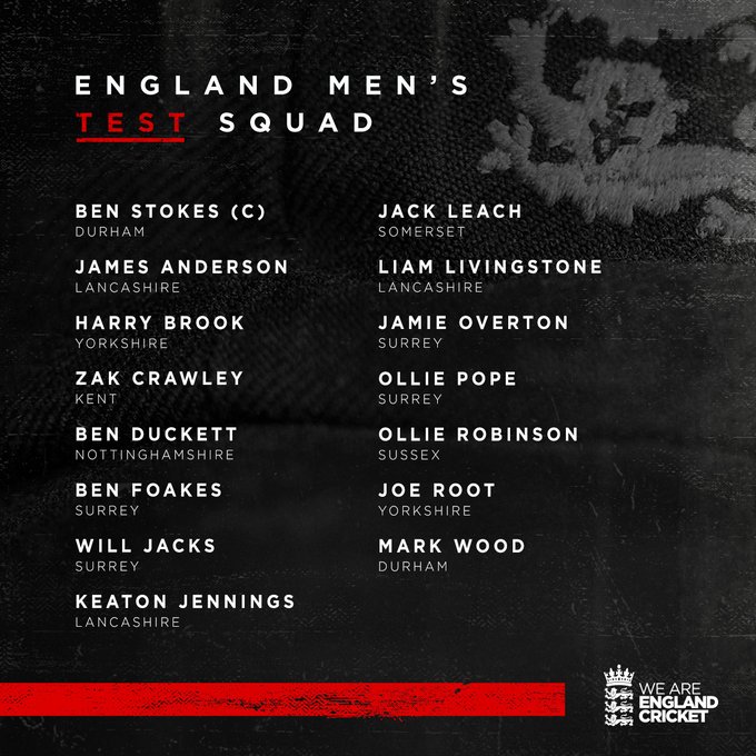 England Men’s Test squad for Pakistan tour