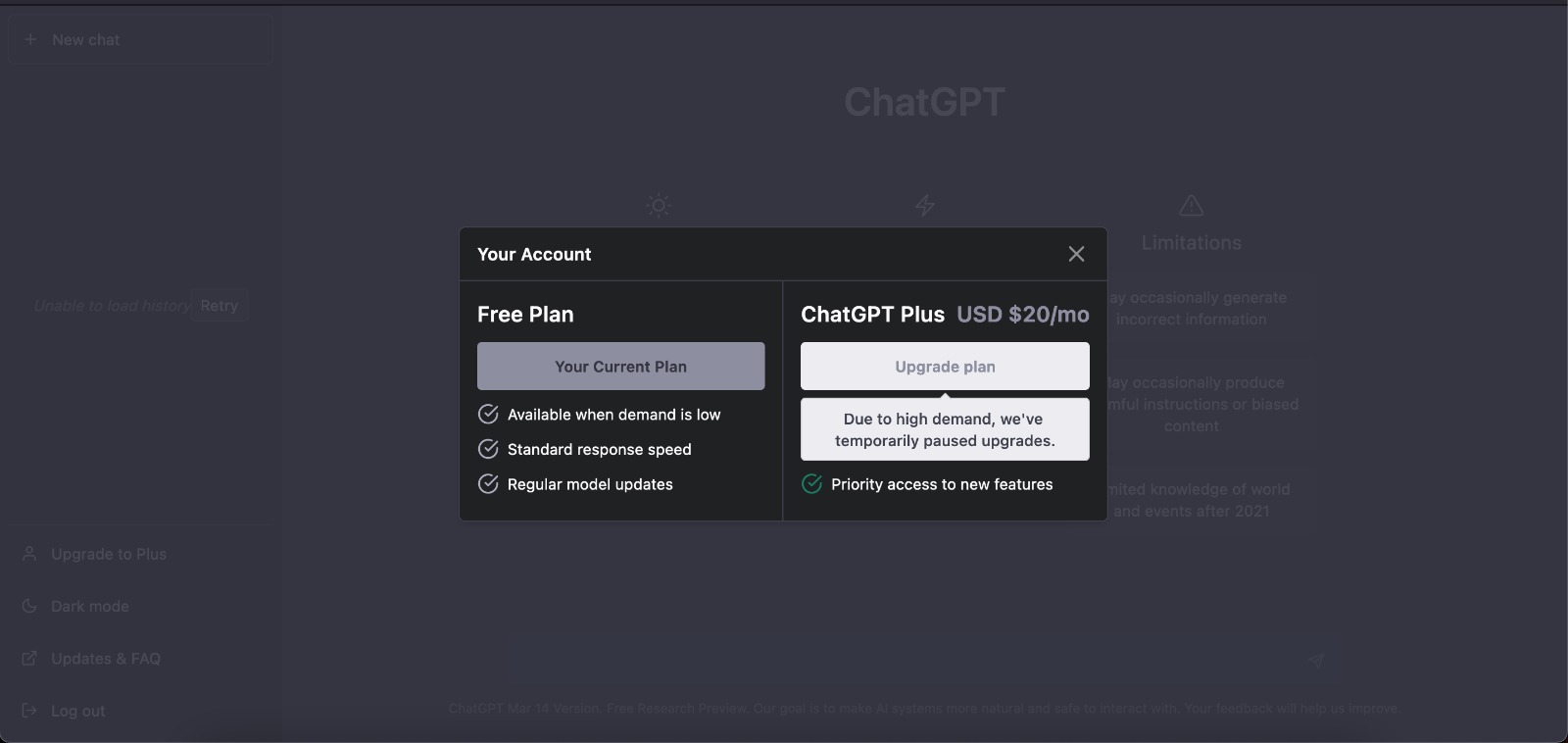 Chat GPT Plus Upgrade Plan Issue