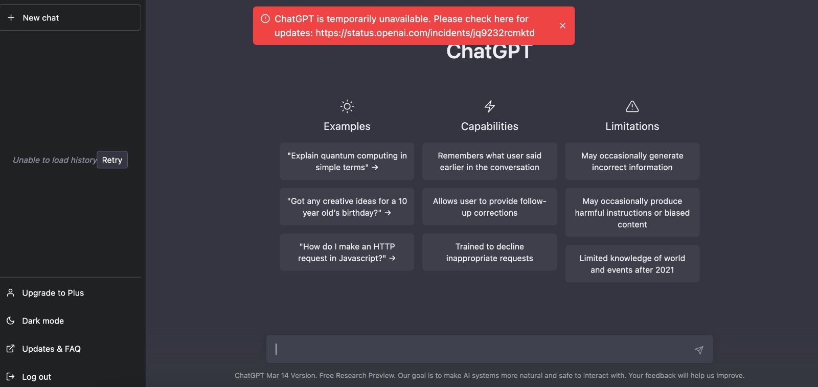 ChatGPT is Temporarily unavailable