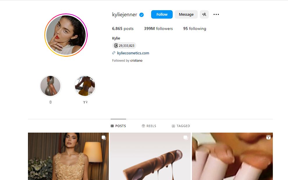 Top 10 most followed persons on Instagram -Kylie Jenner