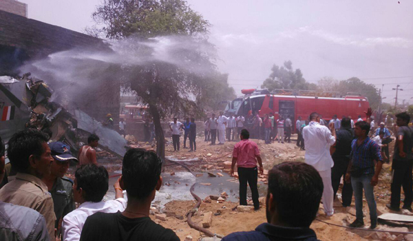 fire brigade extiguished fire after crash of mig27