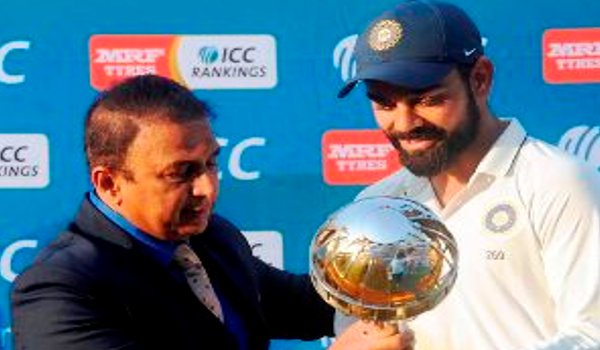 विराट कोहली को सौंपी गई आईसीसी टेस्ट चैंपियनशिप गदा