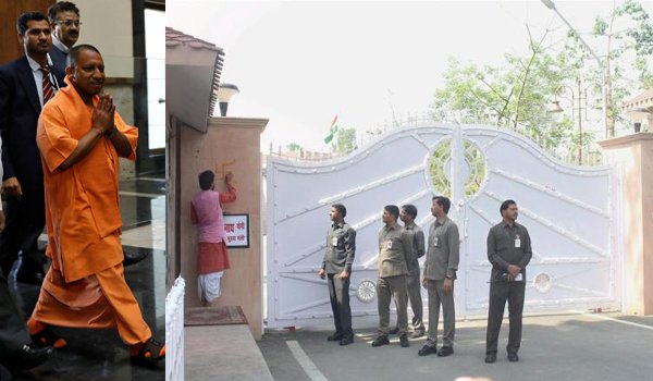 यूपी सीएम योगी आदित्यनाथ का सरकारी आवास में प्रवेश यूपी सीएम योगी आदित्यनाथ का सरकारी आवास में प्रवेश