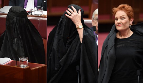आस्ट्रेलिया की दक्षिणपंथी नेता सीनेट में बुर्का पहनकर पहुंचीं