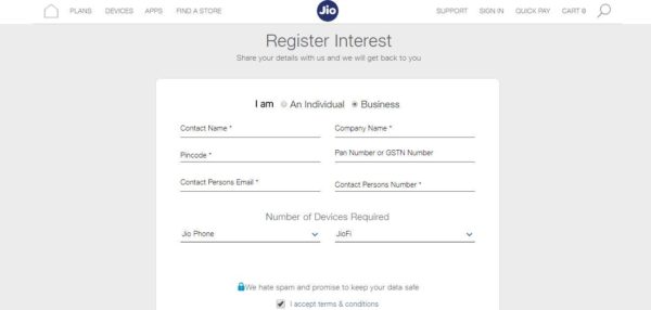 jio phone booking