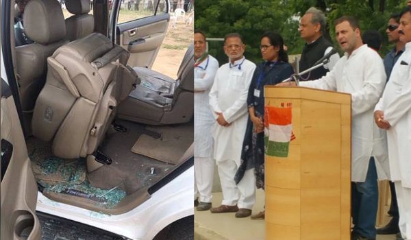 Rahul Gandhi's car attacked, shown black flags in Gujarat