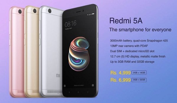 Xiaomi का Redmi 5A लॉन्च, कीमत 5999 रुपए Xiaomi का Redmi 5A लॉन्च, कीमत 5999 रुपए