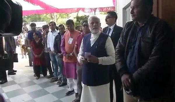 PM Modi Gets In Queue To Vote In Gujarat, Crowd Chants Modi, Modi