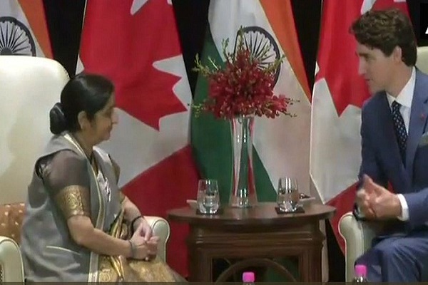Sushma Swaraj meets Canada's Prime Minister