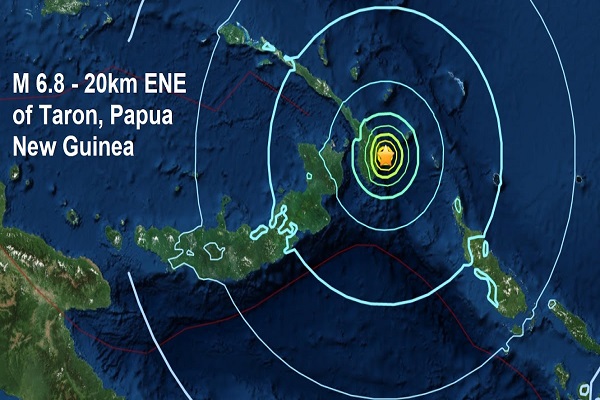 An earthquake of 6.8 in south Rabaul of Papua New Guinea