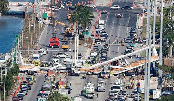 Florida foot bridge collapse six to 10 people dead