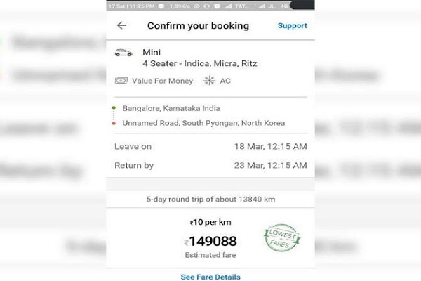 Booking from Bangalore to Korea
