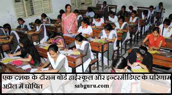 एक दशक के दौरान बोर्ड हाईस्कूल और इन्टरमीडिएट के परिणाम अप्रैल में घोषित