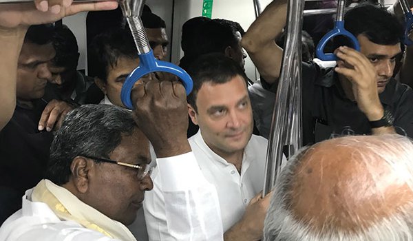 Rahul Gandhi goes on selfie spree with riders in Namma Metro on 6th leg of campaigning in bengaluru