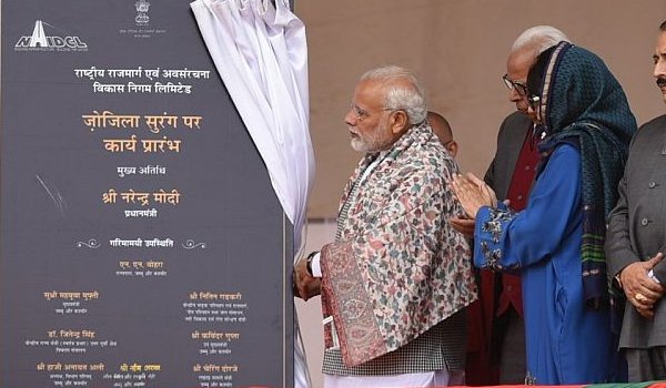 PM Narendra Modi unveils plaque to commence work for Zojila tunnel