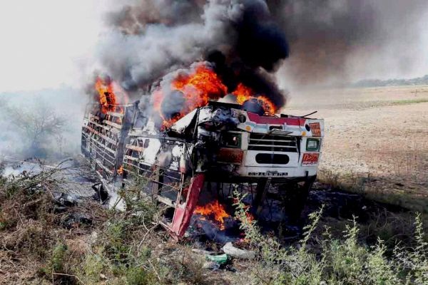 A fire in the bus coming into contact with electric wire