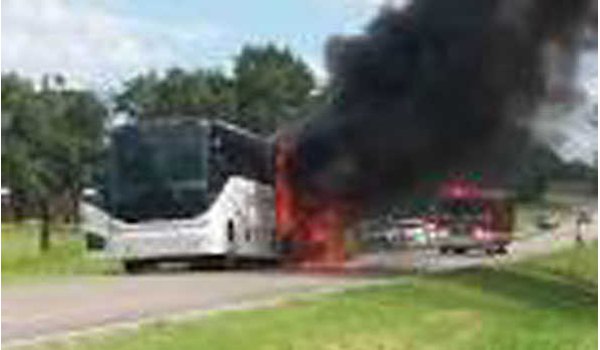 chartered bus catches fire due to short circuit in sehore