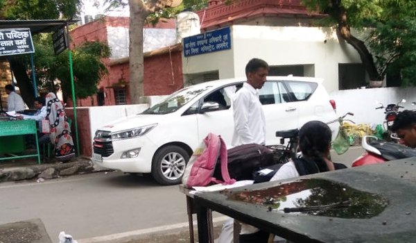 rajasthan minister anita bhadel's SUV at collectorate in ajmer