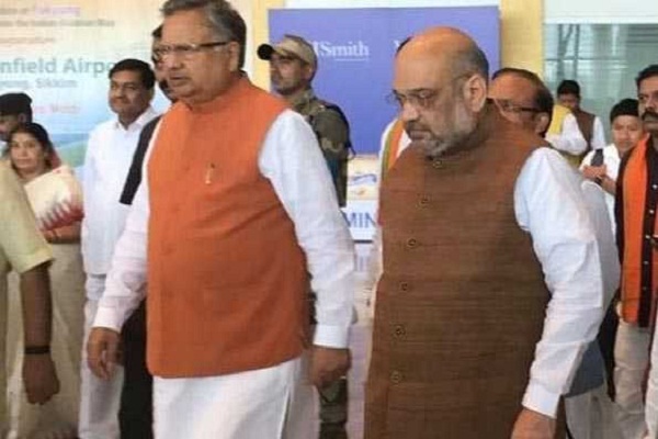 BJP president Amit Shah on a one-day visit to Chhattisgarh