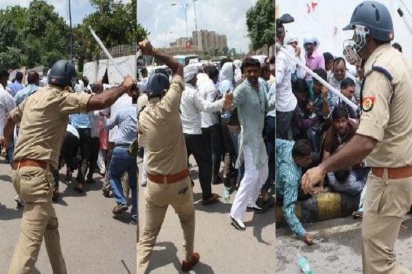 Charges on protesters in Jaipur in hindi