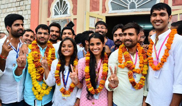 Rajasthan University elected panel 2018 : Vinod Jakhar, Renu Choudhary, Aditya Pratap and Meenal Sharma.