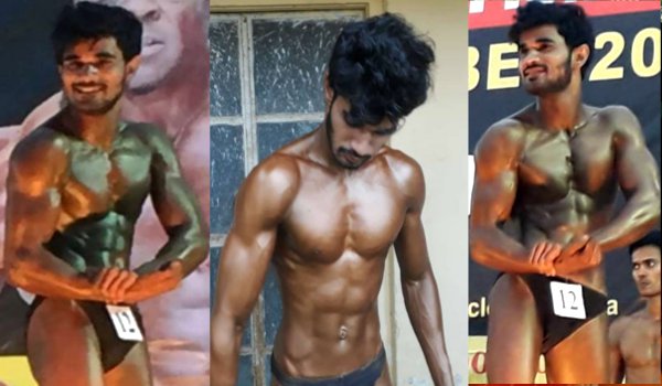 बॉडी बिल्डिंग चैम्पियनशिप में पदर्शन करते ऋषभ श्रीवास्तव।
