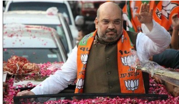 bjp chief Amit Shah holds roadshow in Udaipur