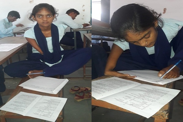 छतरपुर में ममता पटेल का पढ़ाई का जुनून पैर से लिख कर दी परीक्षा