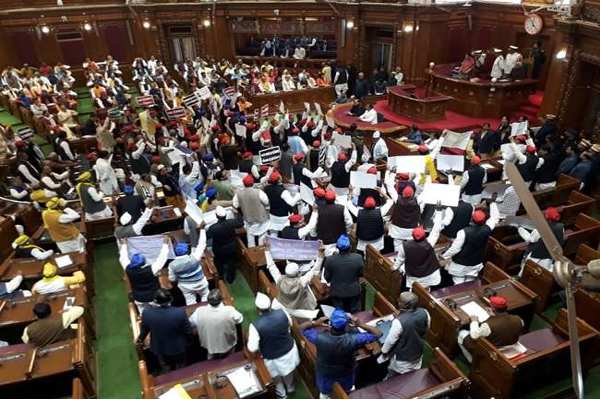 Opposition uproar in UP assembly on first day of budget session