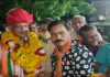सिरोही में भाजपा नेता ओम माथुर का स्वागत करते भाजपाई