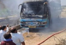 हनुमानगढ़ में आग लगने से निजी बस जलकर खाक