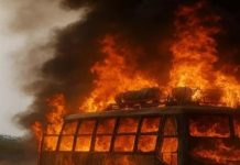 धौलपुर में बिजली की लाइन की चपेट में आकर बस स्वाह