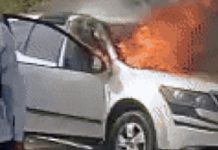अजमेर में सड़क पर दौड़ती कार बनी आग का गोला