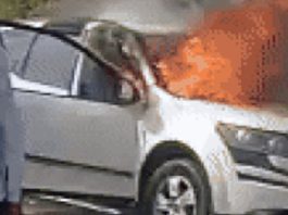 अजमेर में सड़क पर दौड़ती कार बनी आग का गोला