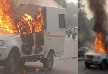 सोनीपत : पीएनबी की चलती कैश वैन में लगी आग, चालक सहित पूरी टीम ने कूदकर बचाई जान