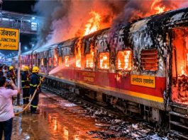 मधुबनी स्टेशन पर खड़ी अन्त्योदय ट्रेन की बोगी में आग, एक बोगी जलकर नष्ट