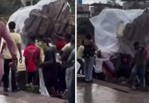 नालासोपारा में बारिश के बीच गणेश प्रतिमा पलटी, नीचे दबे कई भक्त; टला बड़ा हादसा