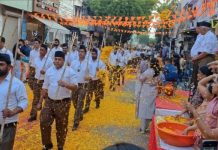 नसीराबाद में निकला RSS का पथ संचलन, जगह-जगह पुष्पवर्षा से स्वागत