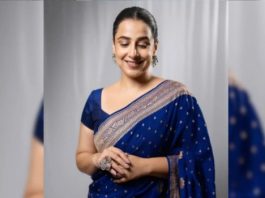 नवरात्रि के चौथे दिन रॉयल ब्लू साड़ी में विद्या बालन का शाही अंदाज, पारंपरिक लुक ने जीता दिल
